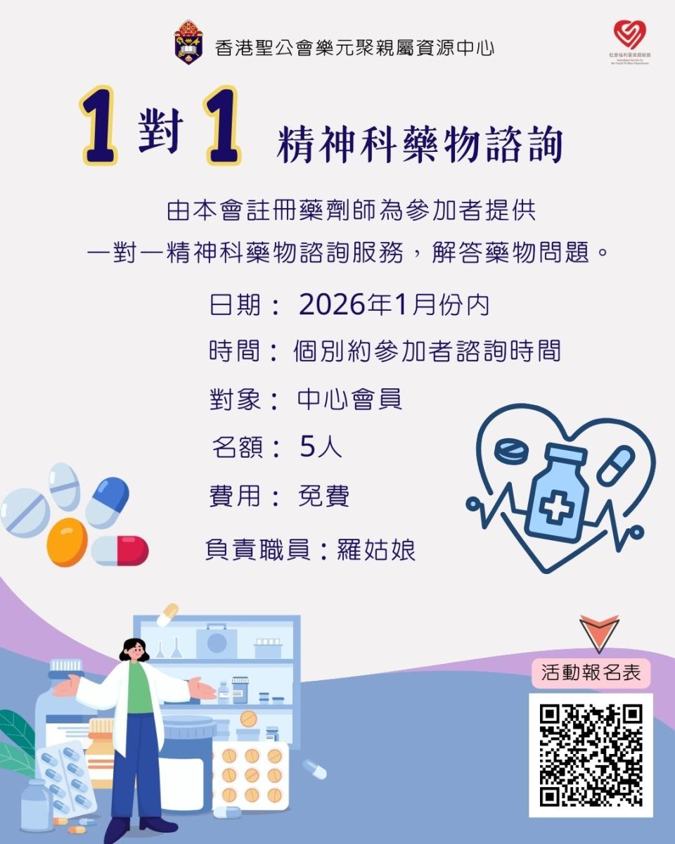 1對1精神科藥物諮詢